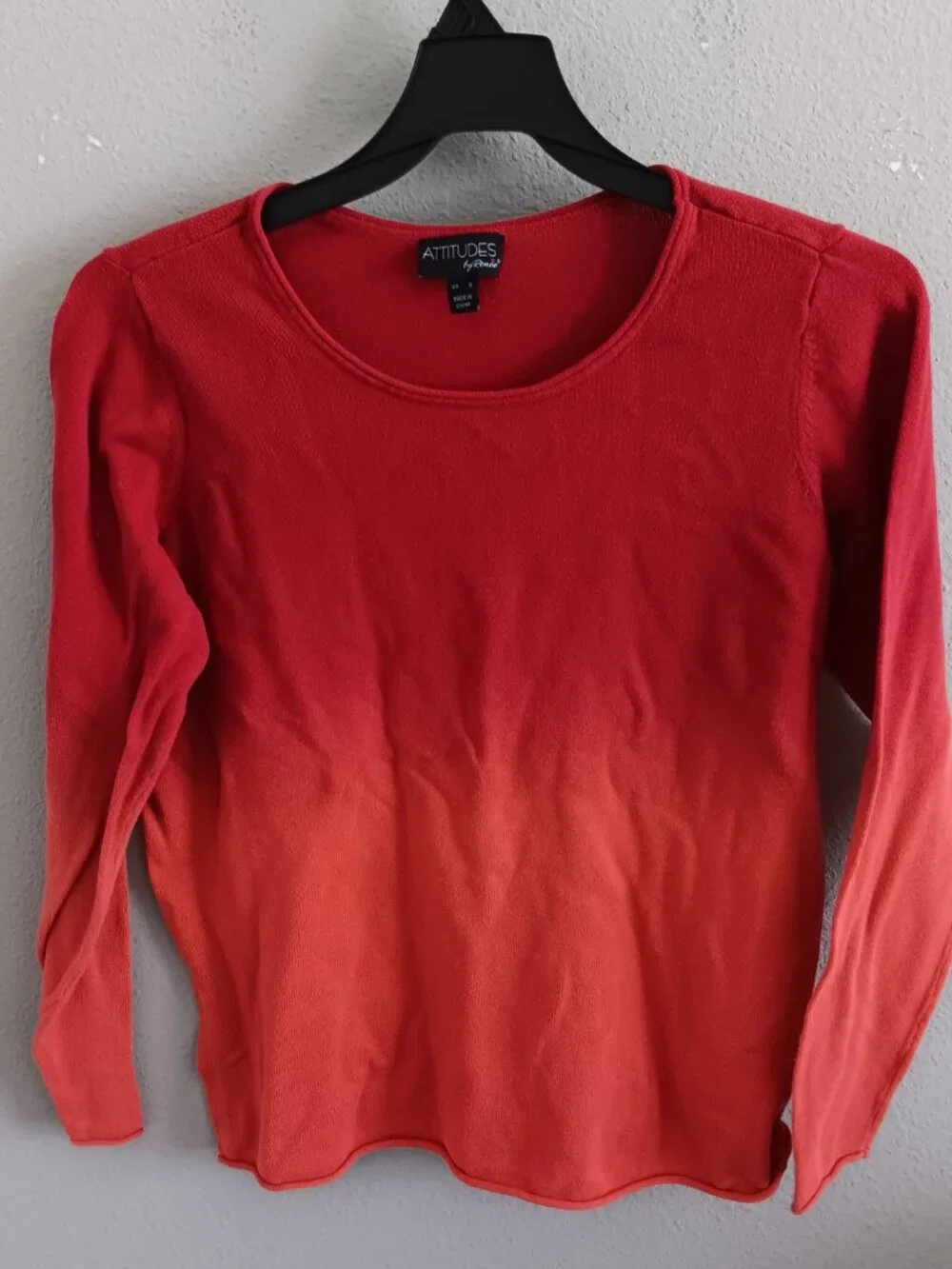 Women with Control 100% Cotton Printed Ombre Sweater, Red Sz S a696410